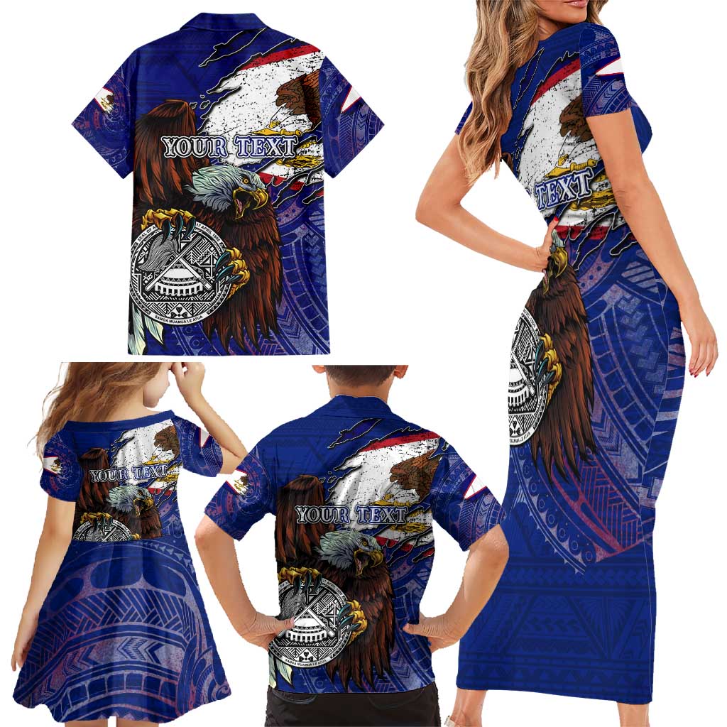 American Samoa Family Matching Short Sleeve Bodycon Dress and Hawaiian Shirt Brave Eagle Flag Color DT02 - Polynesian Pride