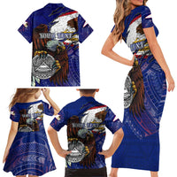 American Samoa Family Matching Short Sleeve Bodycon Dress and Hawaiian Shirt Brave Eagle Flag Color DT02 - Polynesian Pride