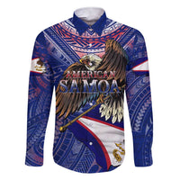American Samoa Family Matching Short Sleeve Bodycon Dress and Hawaiian Shirt Brave Eagle Flag Color DT02 Dad's Shirt - Long Sleeve Blue - Polynesian Pride