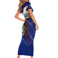 American Samoa Family Matching Short Sleeve Bodycon Dress and Hawaiian Shirt Brave Eagle Flag Color DT02 - Polynesian Pride