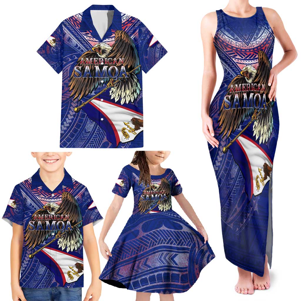 American Samoa Family Matching Tank Maxi Dress and Hawaiian Shirt Brave Eagle Flag Color DT02 - Polynesian Pride