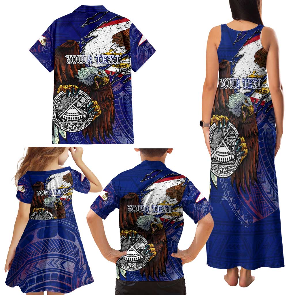 American Samoa Family Matching Tank Maxi Dress and Hawaiian Shirt Brave Eagle Flag Color DT02 - Polynesian Pride
