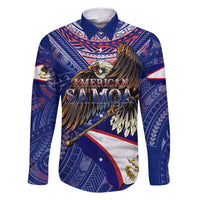 American Samoa Family Matching Tank Maxi Dress and Hawaiian Shirt Brave Eagle Flag Color DT02 Dad's Shirt - Long Sleeve Blue - Polynesian Pride