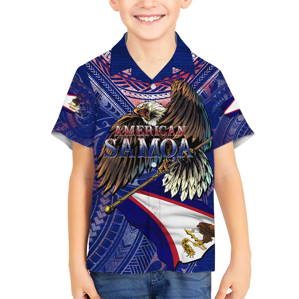 American Samoa Family Matching Tank Maxi Dress and Hawaiian Shirt Brave Eagle Flag Color DT02 Son's Shirt Blue - Polynesian Pride