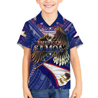 American Samoa Family Matching Tank Maxi Dress and Hawaiian Shirt Brave Eagle Flag Color DT02 Son's Shirt Blue - Polynesian Pride
