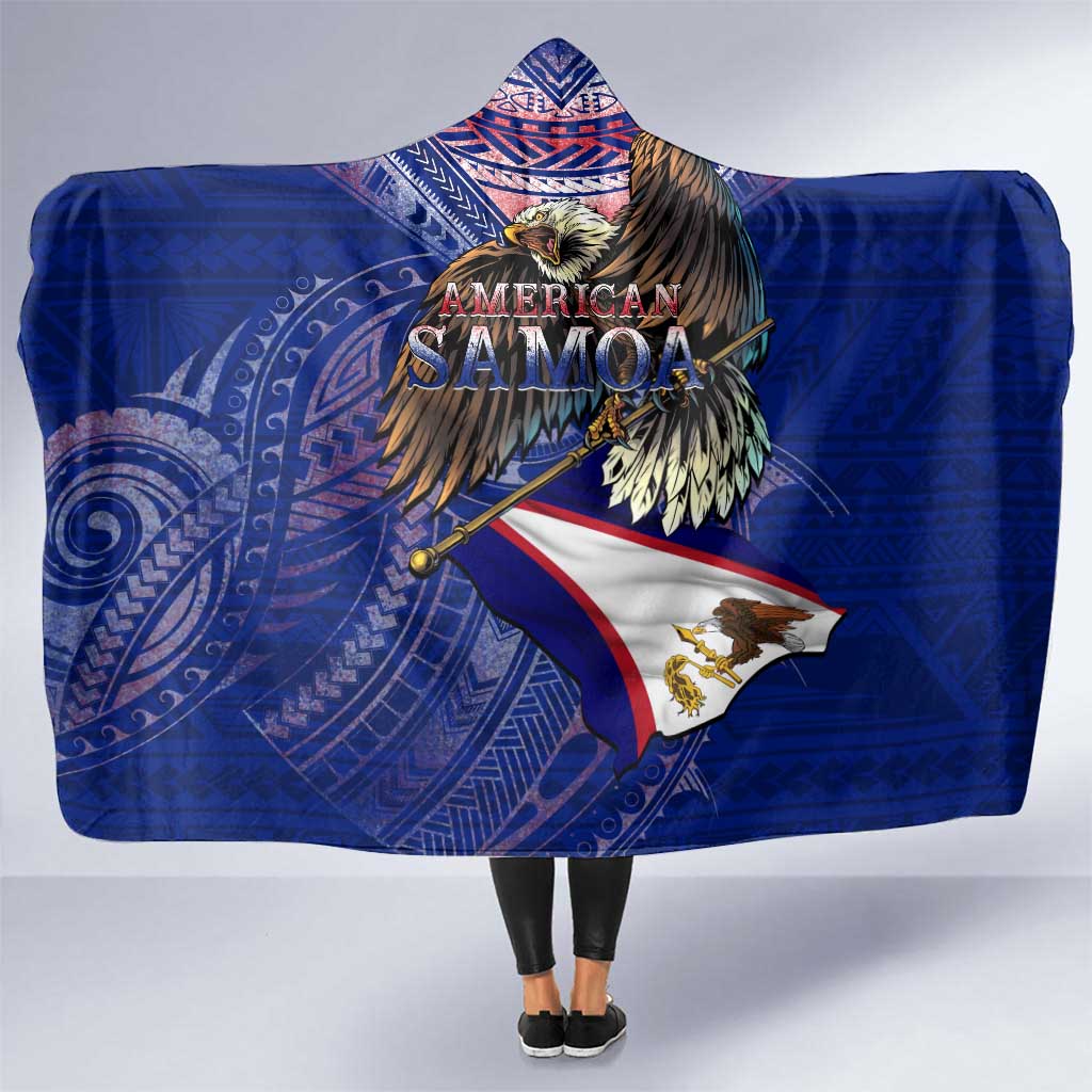American Samoa Hooded Blanket Brave Eagle Flag Color DT02 One Size Blue - Polynesian Pride