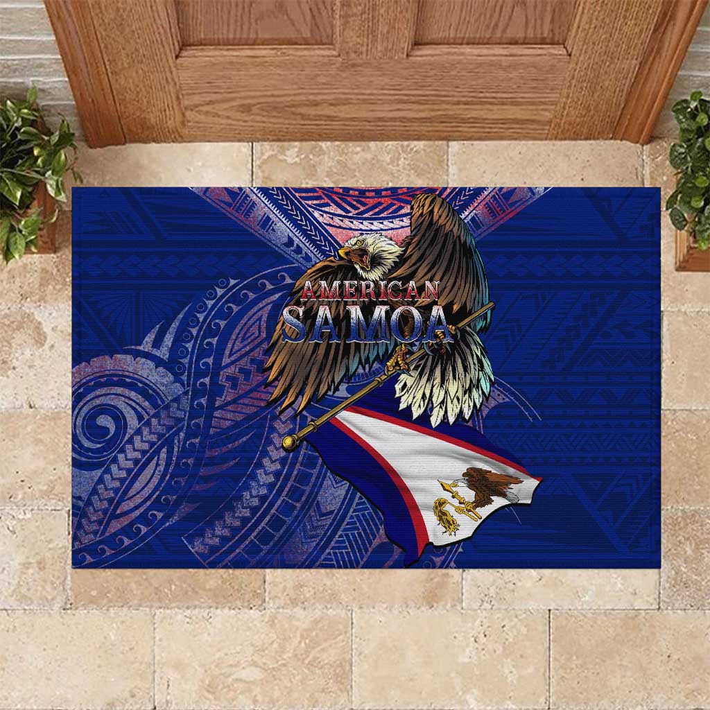 American Samoa Rubber Doormat Brave Eagle Flag Color DT02 Blue - Polynesian Pride