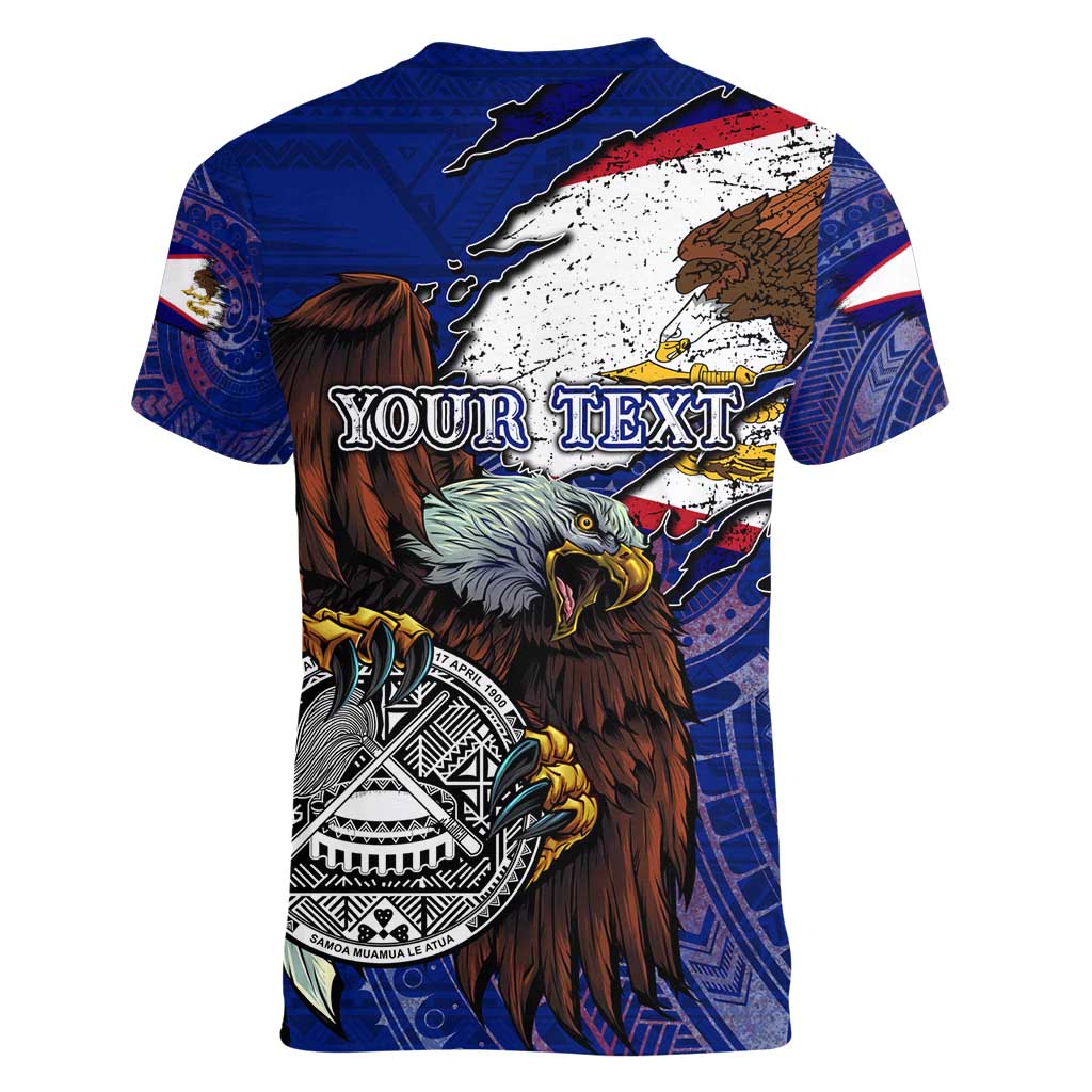 American Samoa Women V-Neck T-Shirt Brave Eagle Flag Color