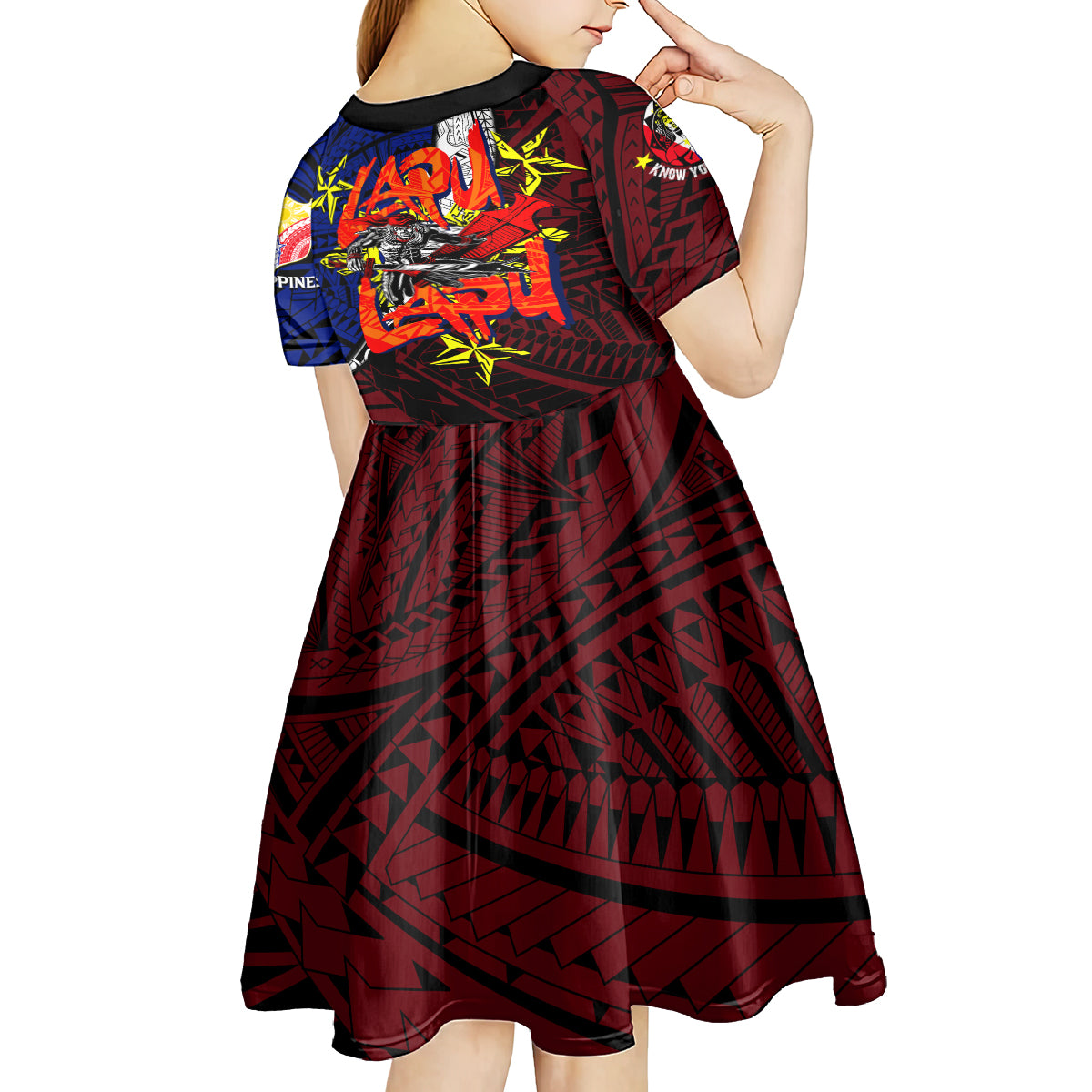 Philippines Lapu Lapu Kid Short Sleeve Dress Chief Filipino Tattoo DT02 - Polynesian Pride