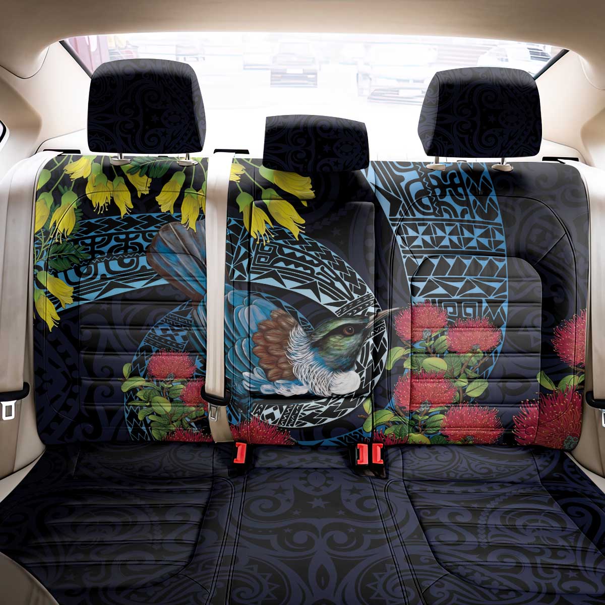 New Zealand Tui Bird Back Car Seat Cover Maori Koru Mix Pohutukawa DT04 - Polynesian Pride