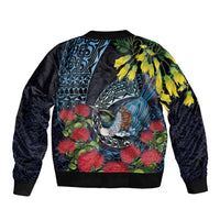 New Zealand Tui Bird Bomber Jacket Maori Koru Mix Pohutukawa DT04 - Polynesian Pride