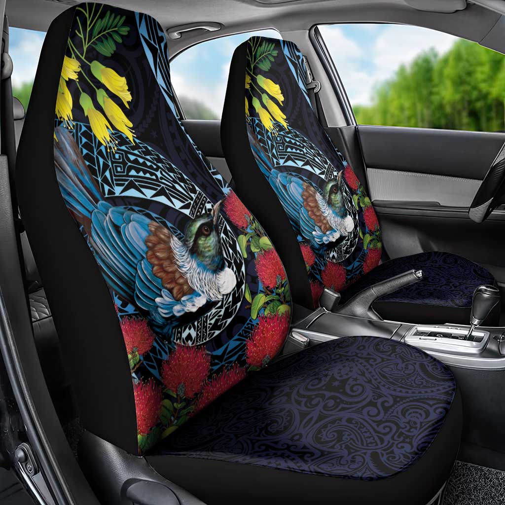 New Zealand Tui Bird Car Seat Cover Maori Koru Mix Pohutukawa DT04 - Polynesian Pride