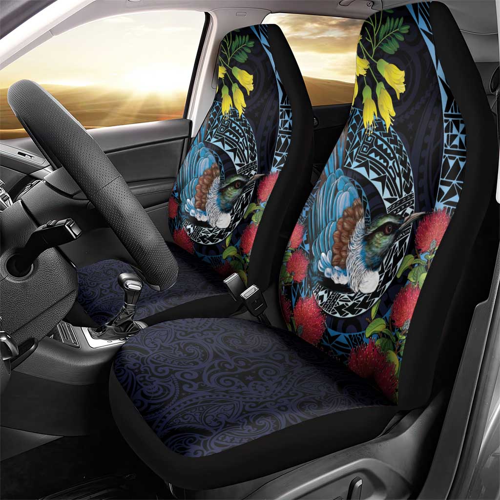 New Zealand Tui Bird Car Seat Cover Maori Koru Mix Pohutukawa DT04 - Polynesian Pride