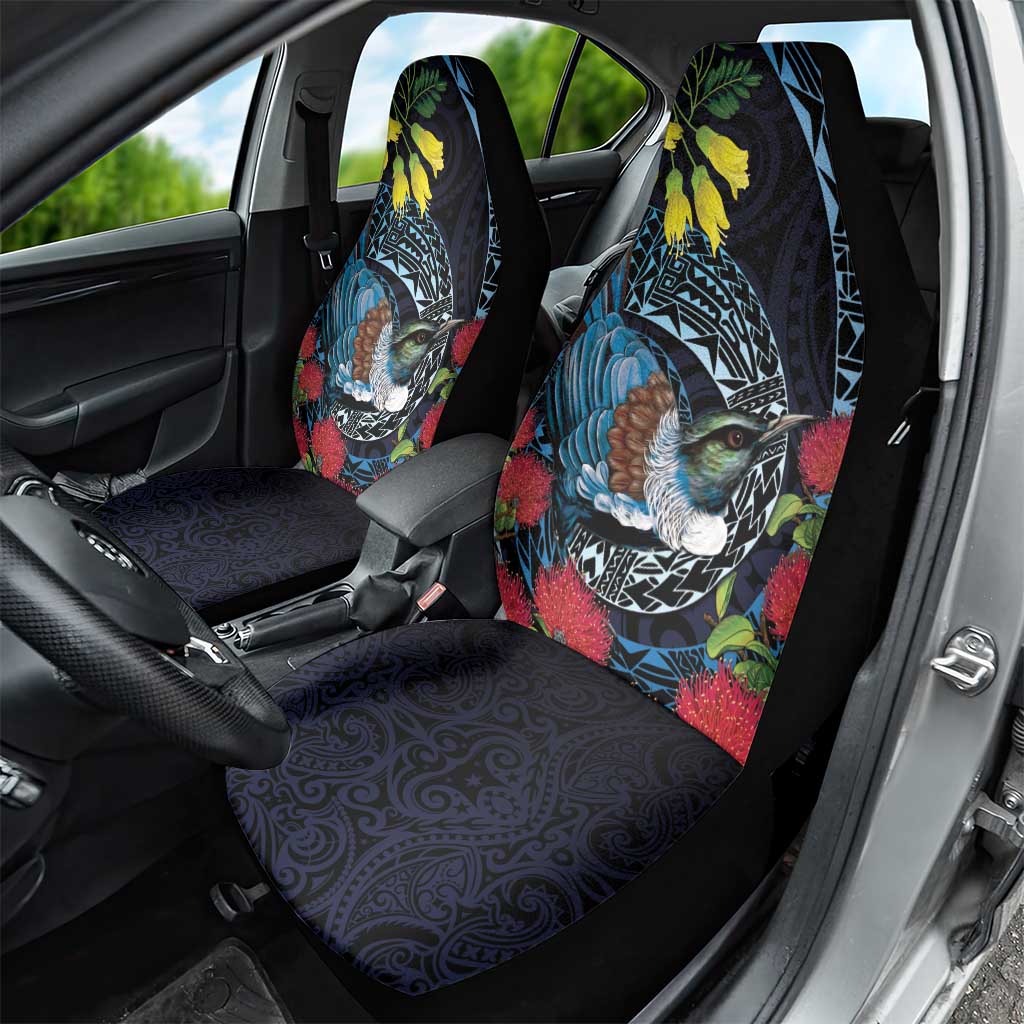 New Zealand Tui Bird Car Seat Cover Maori Koru Mix Pohutukawa DT04 - Polynesian Pride