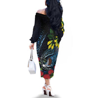 New Zealand Tui Bird Family Matching Off The Shoulder Long Sleeve Dress and Hawaiian Shirt Maori Koru Mix Pohutukawa DT04 - Polynesian Pride