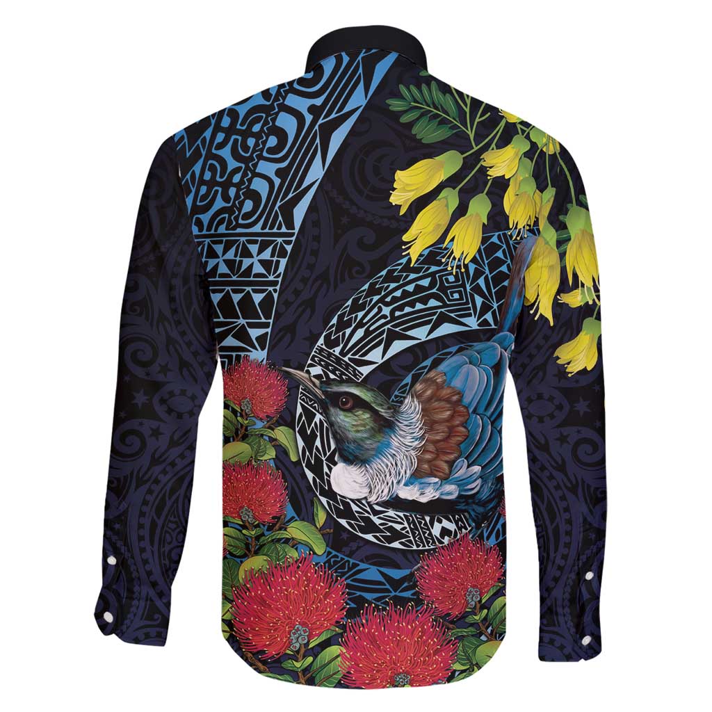 New Zealand Tui Bird Family Matching Off Shoulder Short Dress and Hawaiian Shirt Maori Koru Mix Pohutukawa DT04 - Polynesian Pride