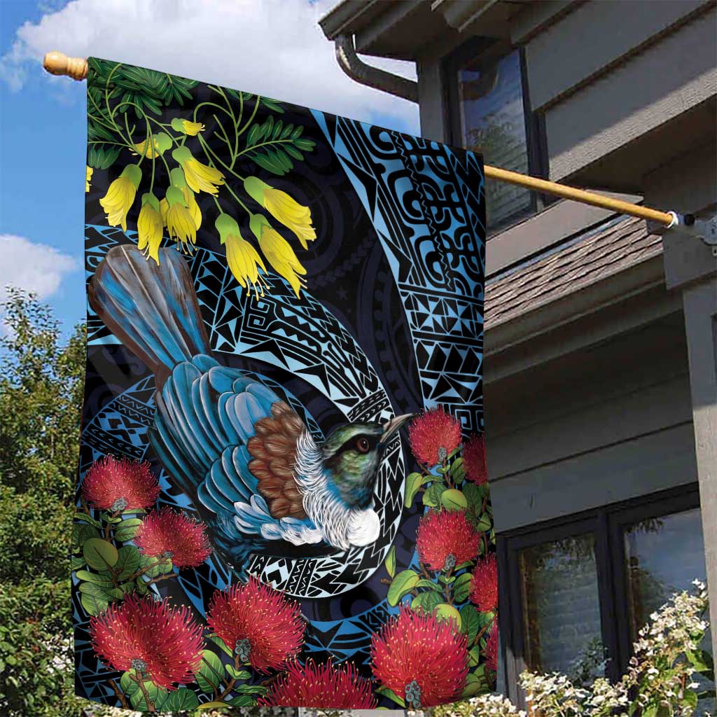New Zealand Tui Bird Garden Flag Maori Koru Mix Pohutukawa DT04 - Polynesian Pride