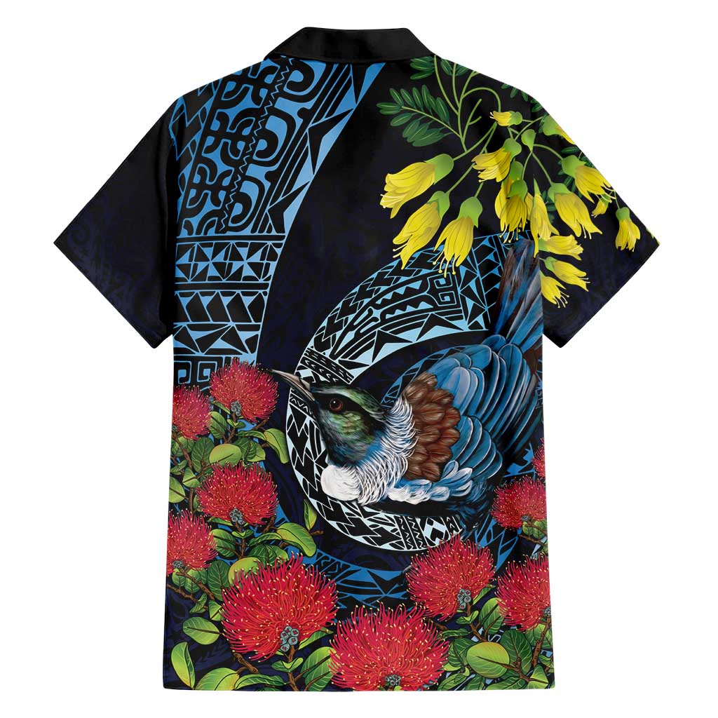 New Zealand Tui Bird Hawaiian Shirt Maori Koru Mix Pohutukawa DT04 - Polynesian Pride