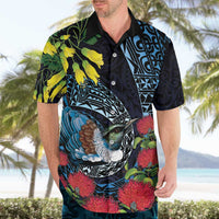 New Zealand Tui Bird Hawaiian Shirt Maori Koru Mix Pohutukawa DT04 - Polynesian Pride