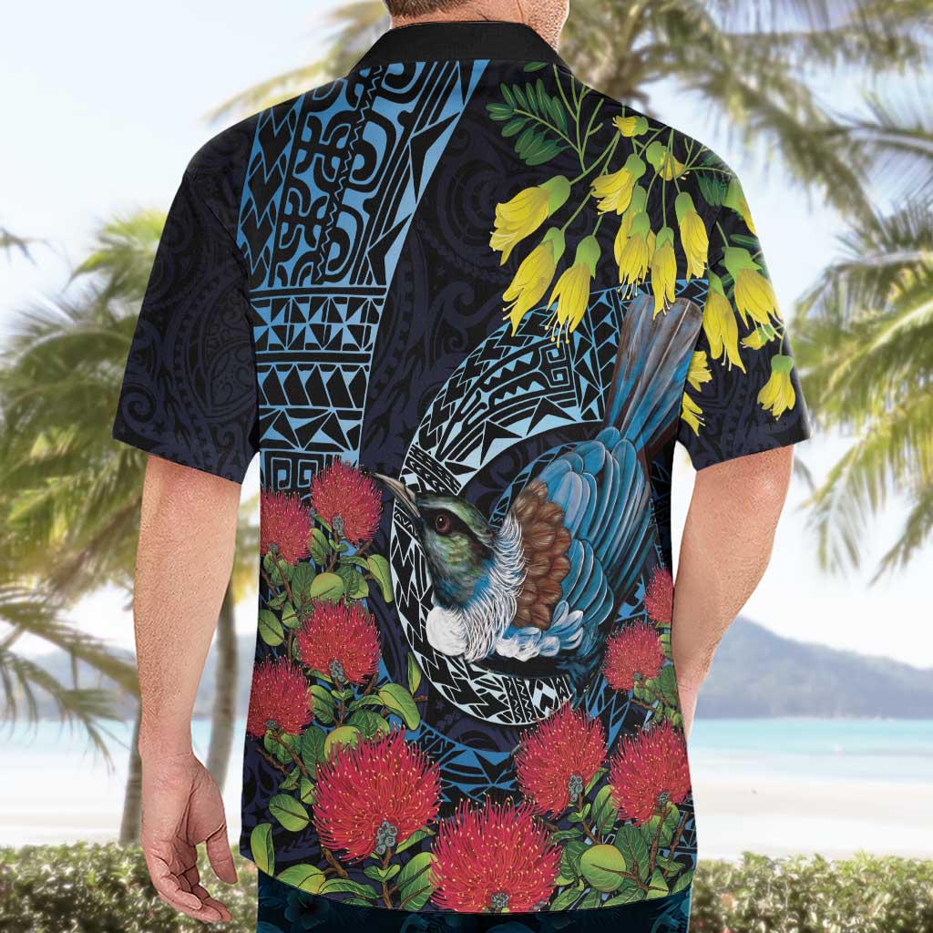 New Zealand Tui Bird Hawaiian Shirt Maori Koru Mix Pohutukawa DT04 - Polynesian Pride