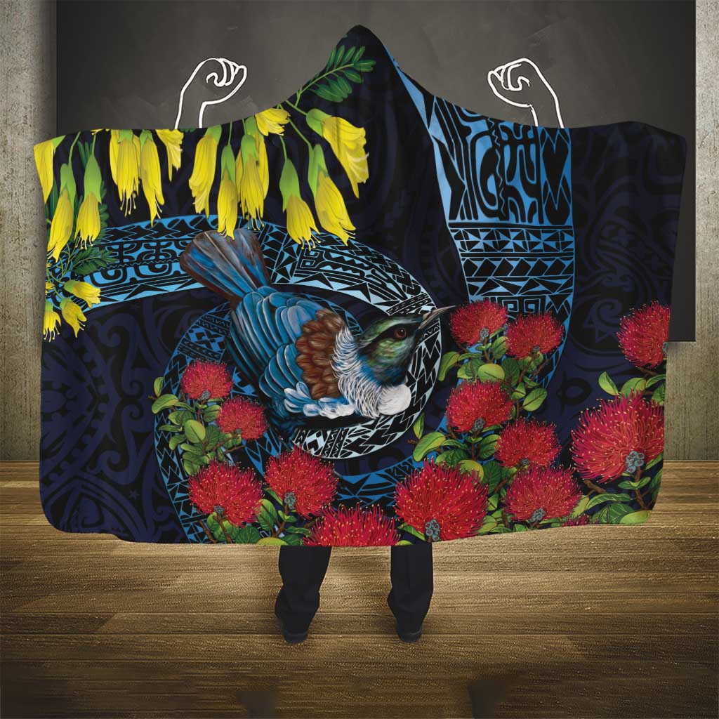 New Zealand Tui Bird Hooded Blanket Maori Koru Mix Pohutukawa DT04 - Polynesian Pride