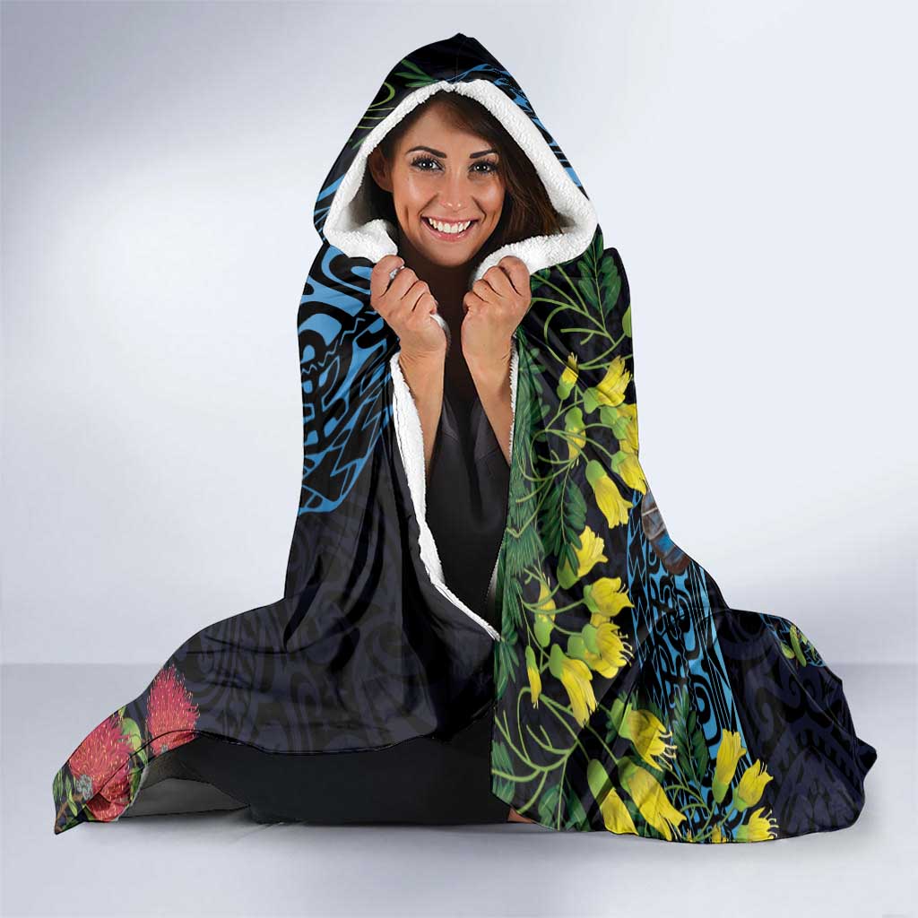 New Zealand Tui Bird Hooded Blanket Maori Koru Mix Pohutukawa DT04 - Polynesian Pride