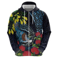New Zealand Tui Bird Hoodie Maori Koru Mix Pohutukawa DT04 - Polynesian Pride