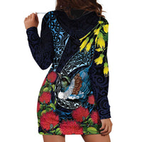 New Zealand Tui Bird Hoodie Dress Maori Koru Mix Pohutukawa DT04 - Polynesian Pride