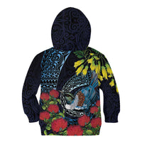 New Zealand Tui Bird Kid Hoodie Maori Koru Mix Pohutukawa DT04 - Polynesian Pride