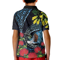 New Zealand Tui Bird Kid Polo Shirt Maori Koru Mix Pohutukawa DT04 - Polynesian Pride