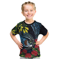 New Zealand Tui Bird Kid T Shirt Maori Koru Mix Pohutukawa DT04 Black - Polynesian Pride