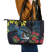 New Zealand Tui Bird Leather Tote Bag Maori Koru Mix Pohutukawa DT04 - Polynesian Pride