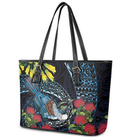 New Zealand Tui Bird Leather Tote Bag Maori Koru Mix Pohutukawa DT04 - Polynesian Pride