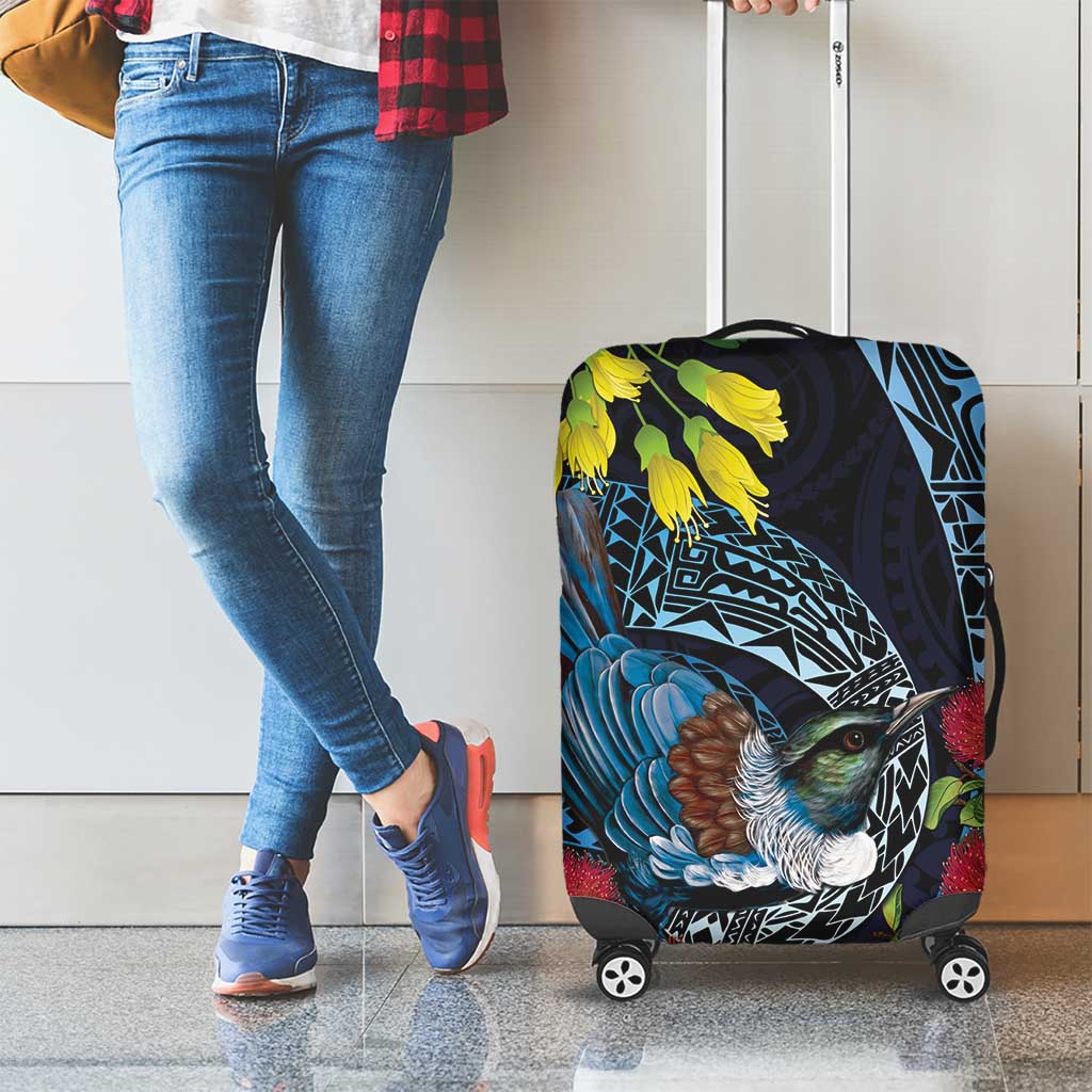New Zealand Tui Bird Luggage Cover Maori Koru Mix Pohutukawa DT04 - Polynesian Pride