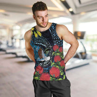 New Zealand Tui Bird Men Tank Top Maori Koru Mix Pohutukawa DT04 Black - Polynesian Pride