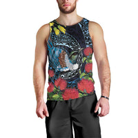 New Zealand Tui Bird Men Tank Top Maori Koru Mix Pohutukawa DT04 - Polynesian Pride