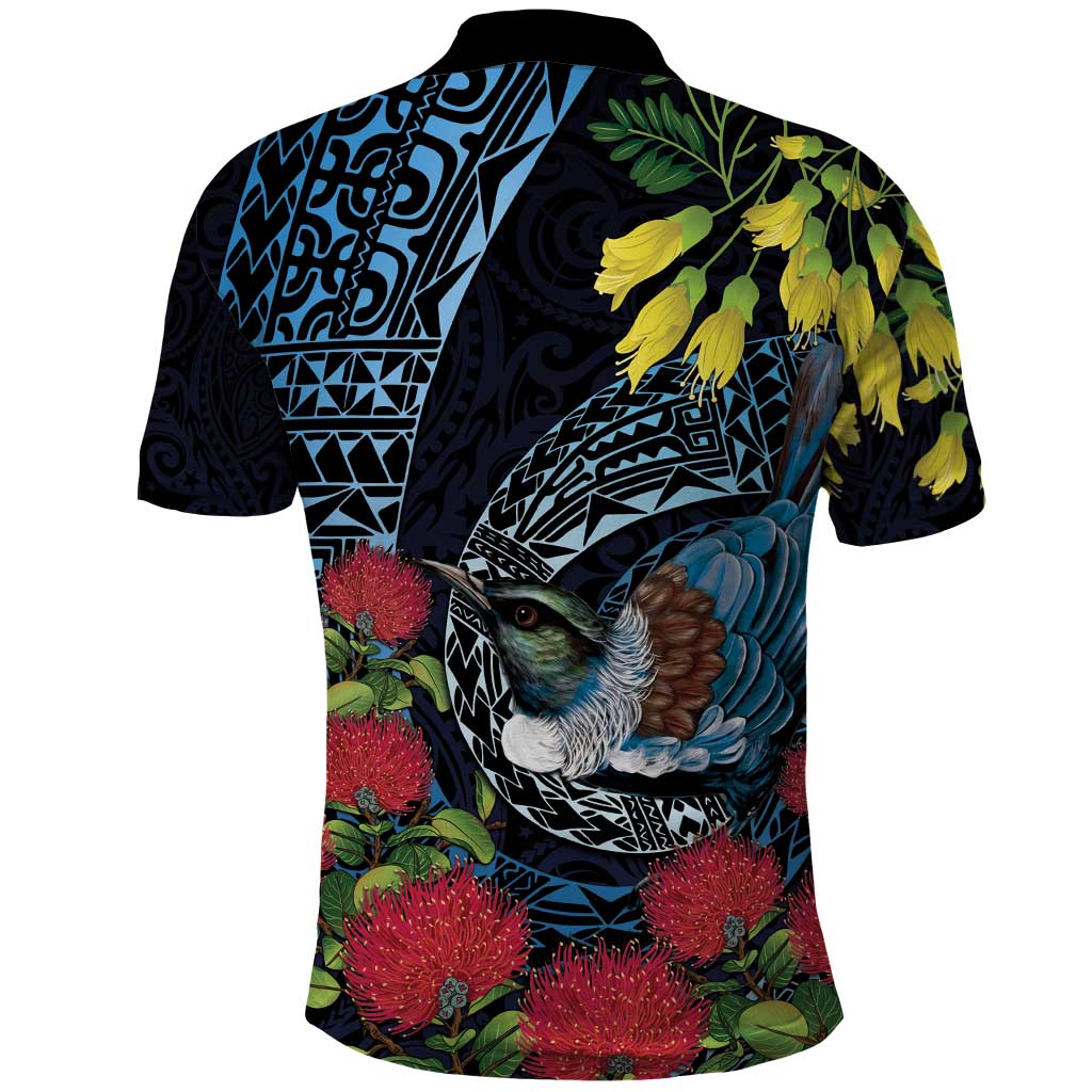 New Zealand Tui Bird Polo Shirt Maori Koru Mix Pohutukawa DT04 - Polynesian Pride