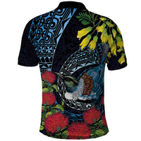 New Zealand Tui Bird Polo Shirt Maori Koru Mix Pohutukawa DT04 - Polynesian Pride