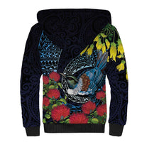 New Zealand Tui Bird Sherpa Hoodie Maori Koru Mix Pohutukawa DT04 - Polynesian Pride