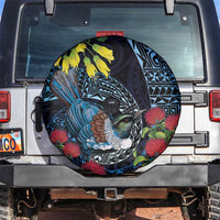 New Zealand Tui Bird Spare Tire Cover Maori Koru Mix Pohutukawa DT04 Black - Polynesian Pride