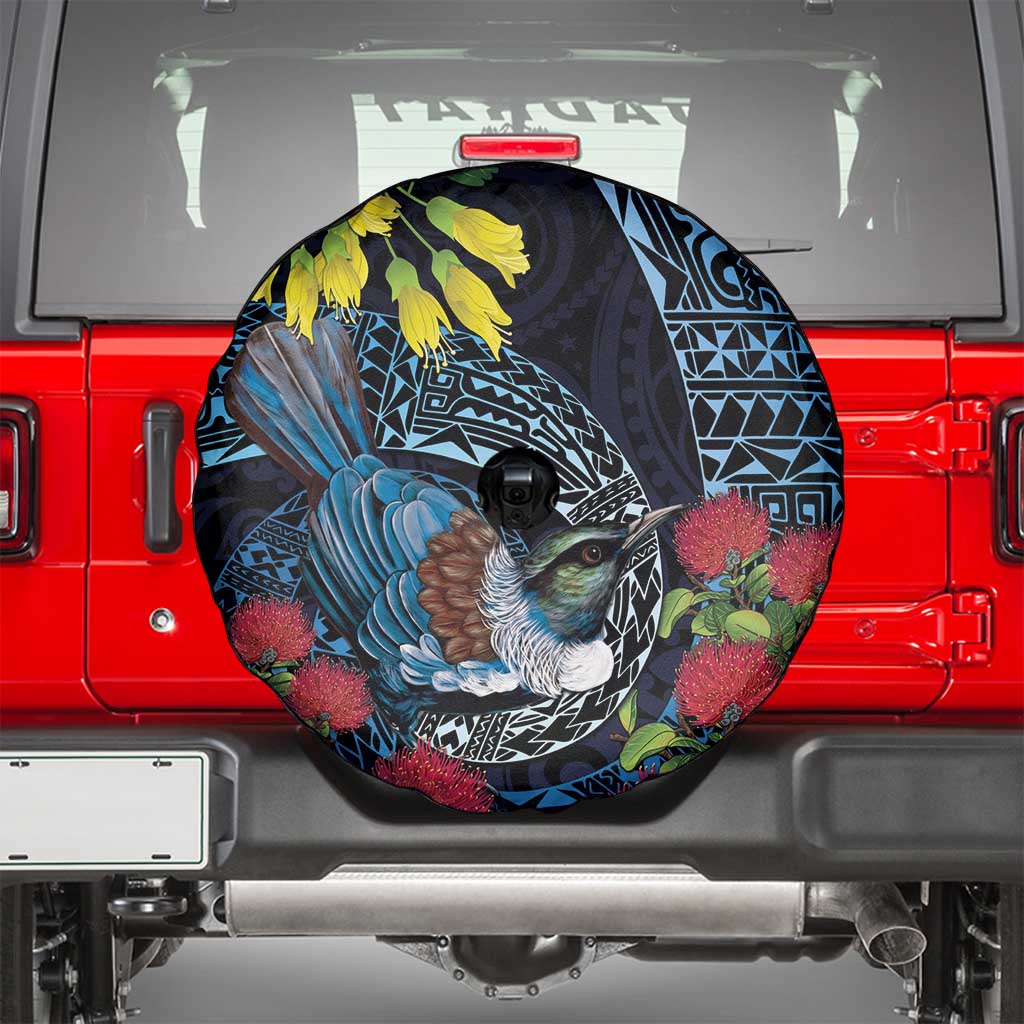 New Zealand Tui Bird Spare Tire Cover Maori Koru Mix Pohutukawa DT04 - Polynesian Pride