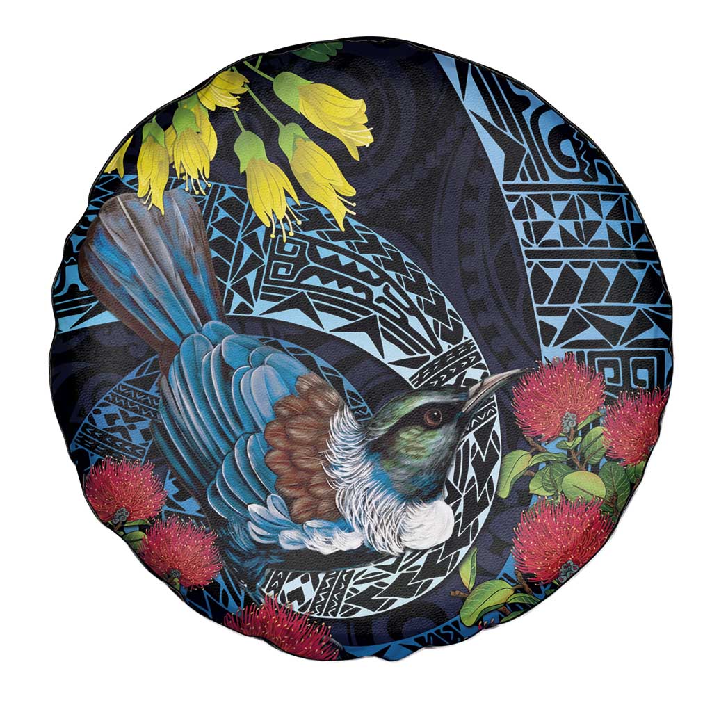 New Zealand Tui Bird Spare Tire Cover Maori Koru Mix Pohutukawa DT04 - Polynesian Pride