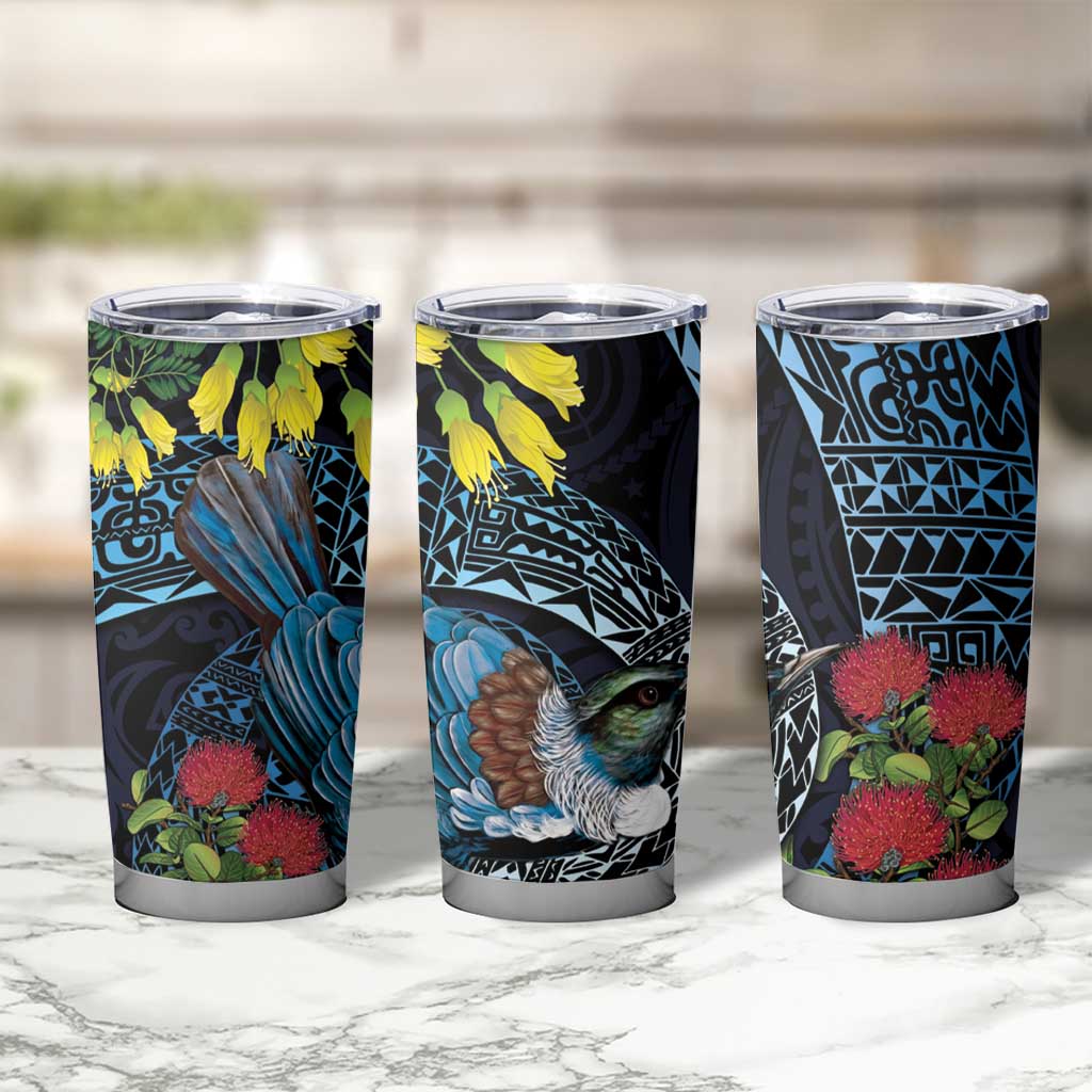 New Zealand Tui Bird Tumbler Cup Maori Koru Mix Pohutukawa DT04 - Polynesian Pride
