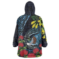 New Zealand Tui Bird Wearable Blanket Hoodie Maori Koru Mix Pohutukawa DT04 - Polynesian Pride