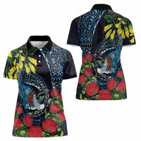 New Zealand Tui Bird Women Polo Shirt Maori Koru Mix Pohutukawa DT04 - Polynesian Pride