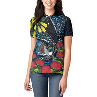 New Zealand Tui Bird Women Polo Shirt Maori Koru Mix Pohutukawa DT04 - Polynesian Pride