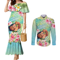 Personalised Hawaii Father's Day Couples Matching Mermaid Dress and Long Sleeve Button Shirt Happy Father And Child DT04 Green - Polynesian Pride