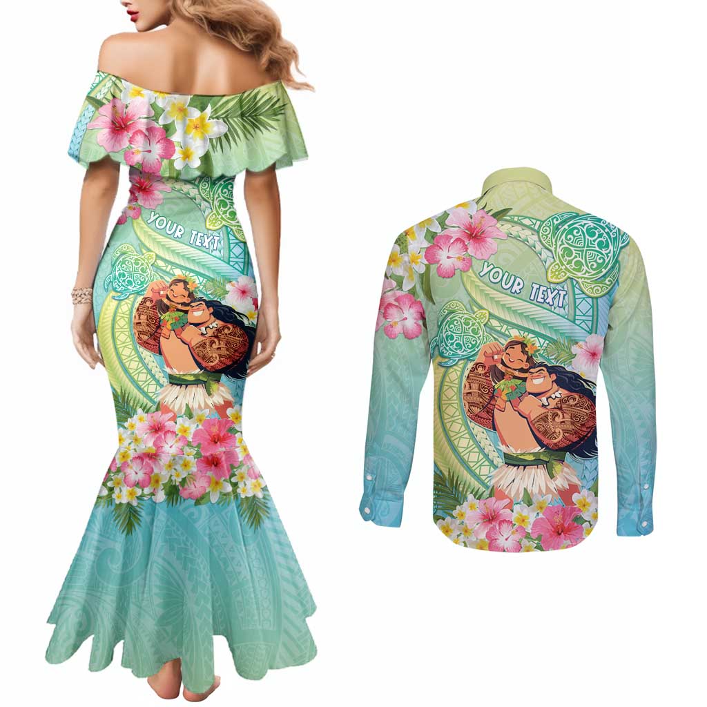 Personalised Hawaii Father's Day Couples Matching Mermaid Dress and Long Sleeve Button Shirt Happy Father And Child DT04 - Polynesian Pride
