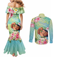 Personalised Hawaii Father's Day Couples Matching Mermaid Dress and Long Sleeve Button Shirt Happy Father And Child DT04 - Polynesian Pride