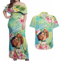 Personalised Hawaii Father's Day Couples Matching Off Shoulder Maxi Dress and Hawaiian Shirt Happy Father And Child DT04 Green - Polynesian Pride
